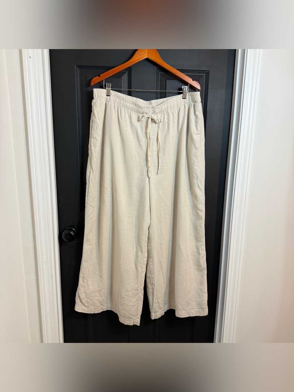 Vince Camuto Light Cream Linen-Blend Wide Leg Drawstring Pants